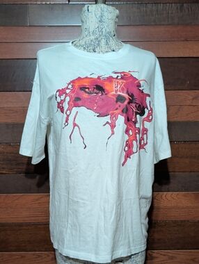 VLONE X Never Broke Again White Short Sleeve Tee with Pink & Orange Melt Graphic